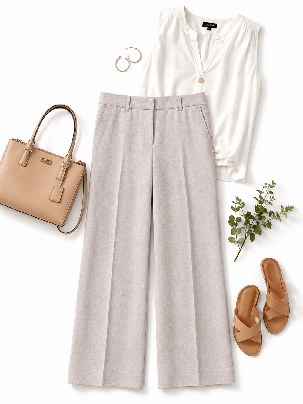 J Crew Wide Leg Linen Blend Dress Pants in Light Taupe